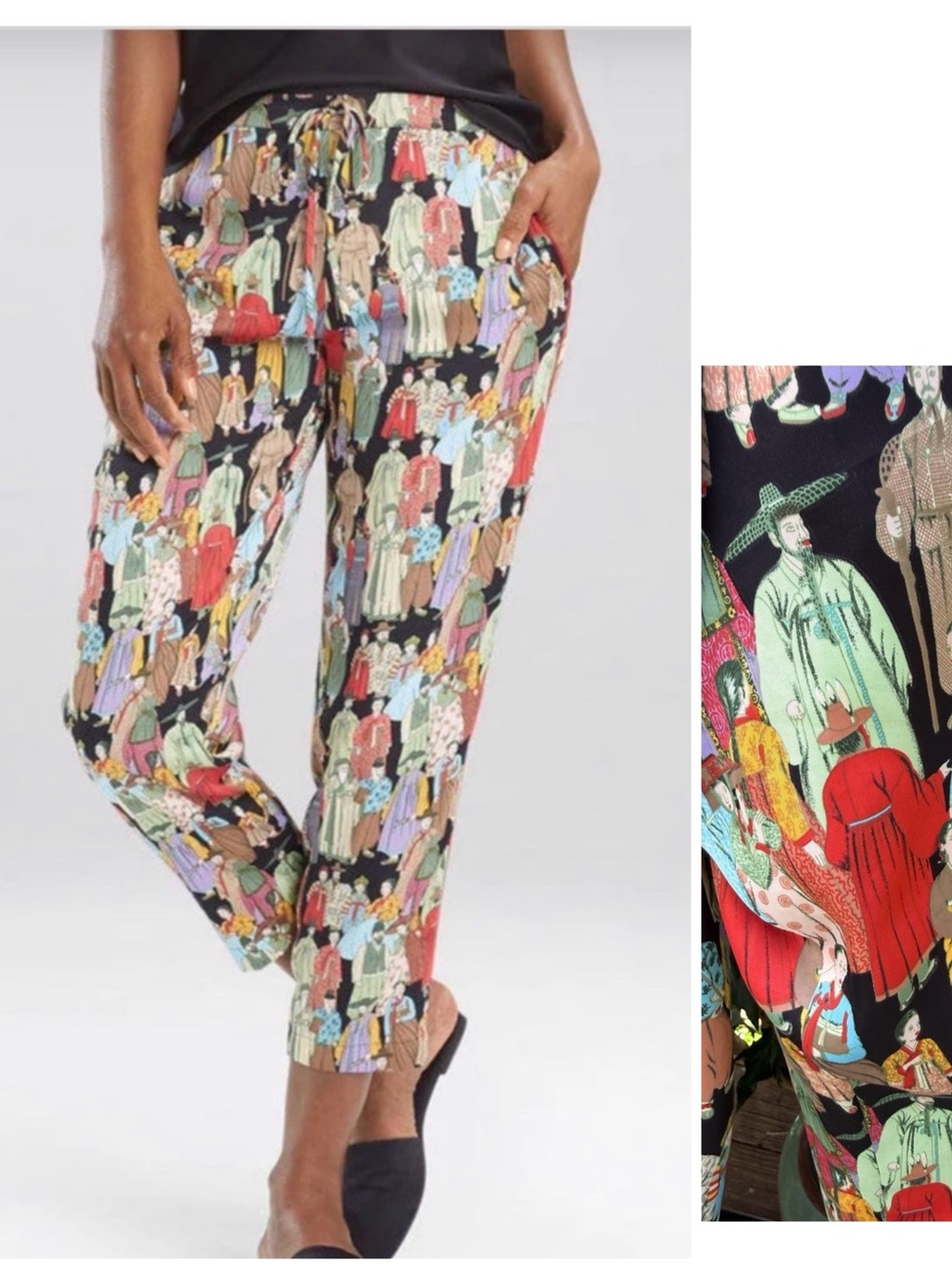 NATORI Dynasty Cropped Pants — elastic & drawstring waist. Smooth satin
